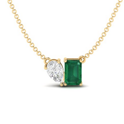 Toi et Moi Tia Necklace in Emerald - 1.2 carat
